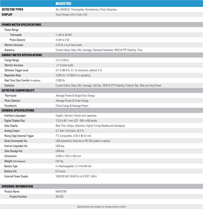 MAESTRO - Technical Specifications